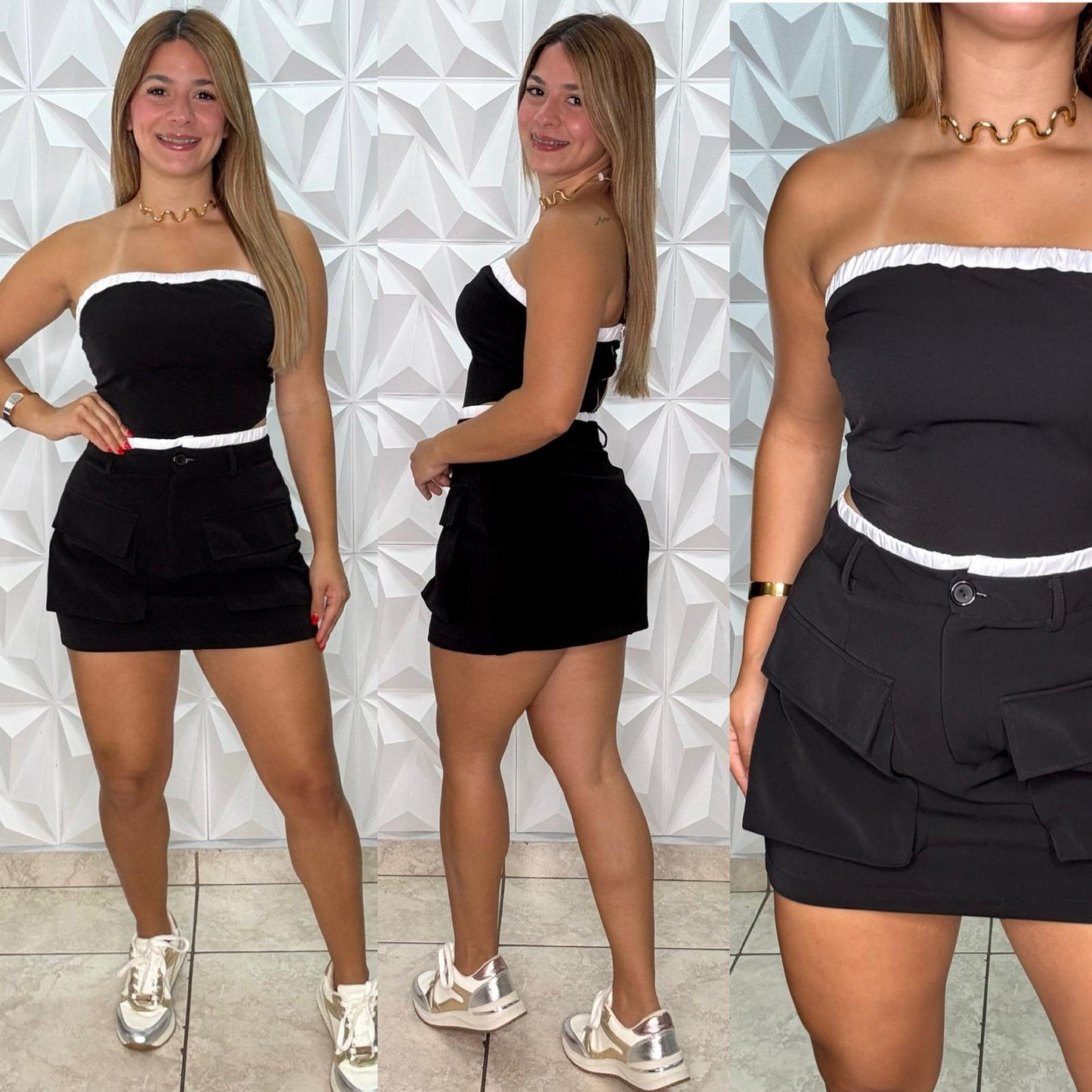 Black Set Top & Falda Cargo