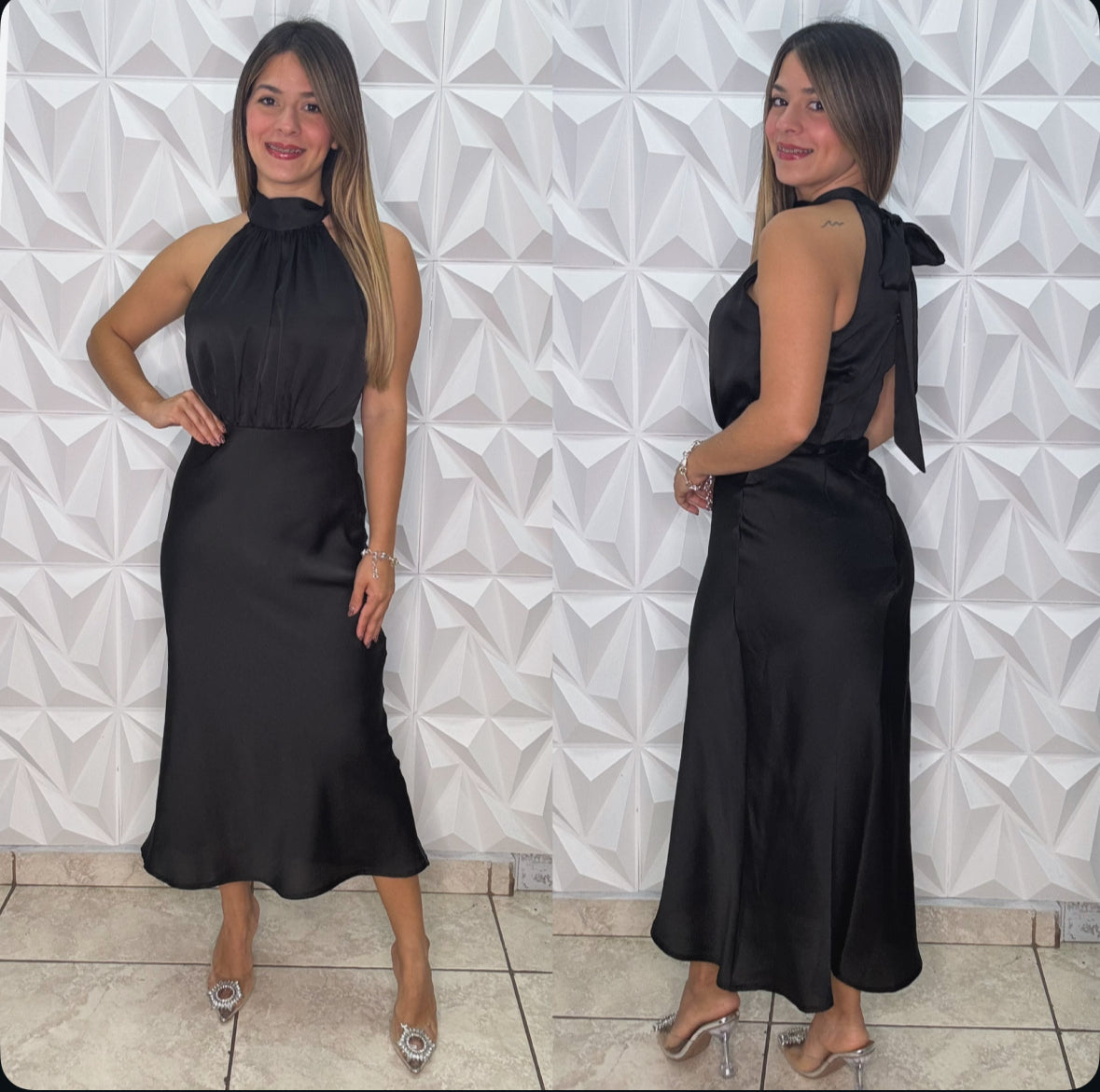 Keren Satin Dress Black