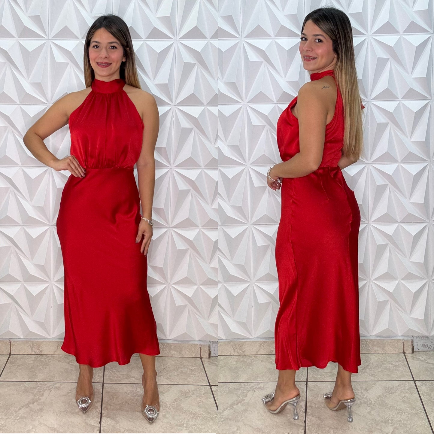 Vestido de satén rojo Keren