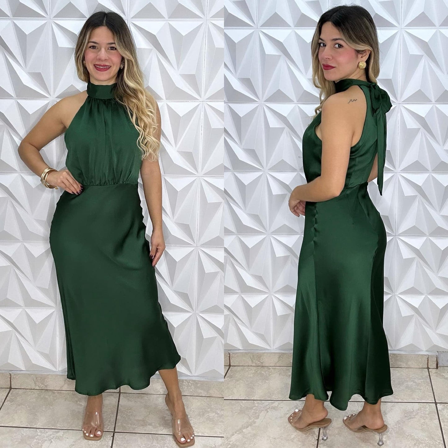 Keren Satin Dress Green