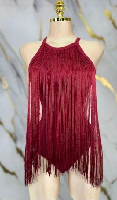 Body con flecos color vino
