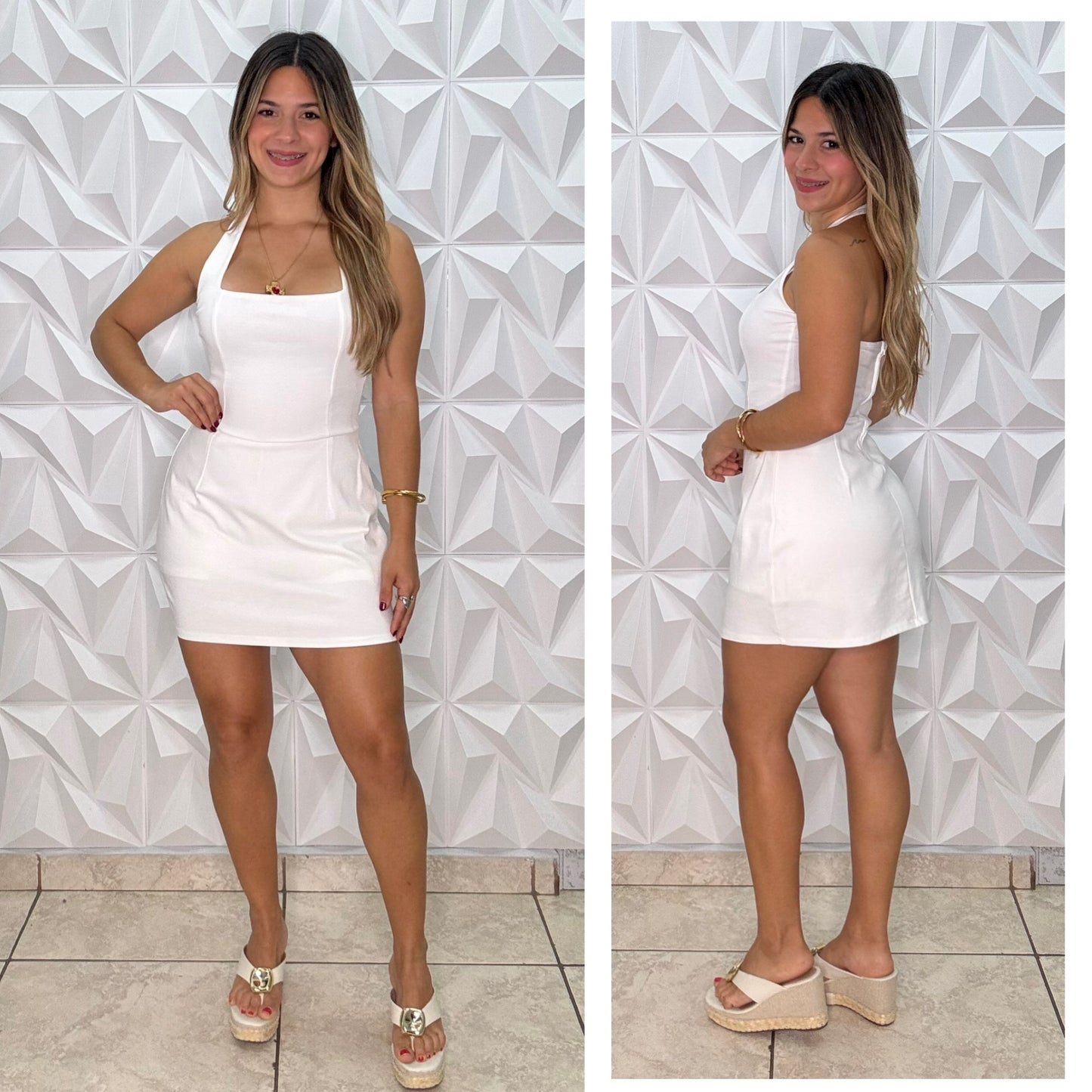 Halter Romper Dress White