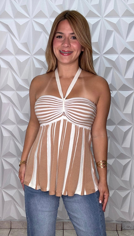 Beige Stripe Halter Top