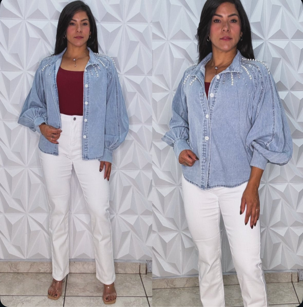 Paola Denim Pearls Jacket
