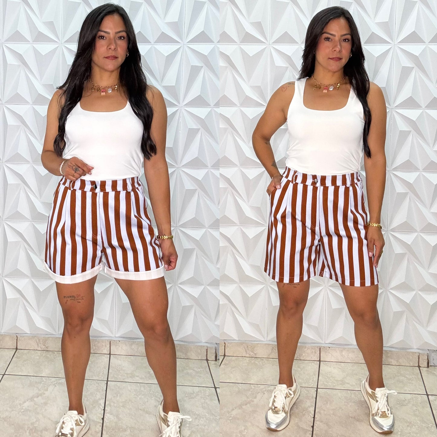 Stripes Short Italiano Brown & Blue