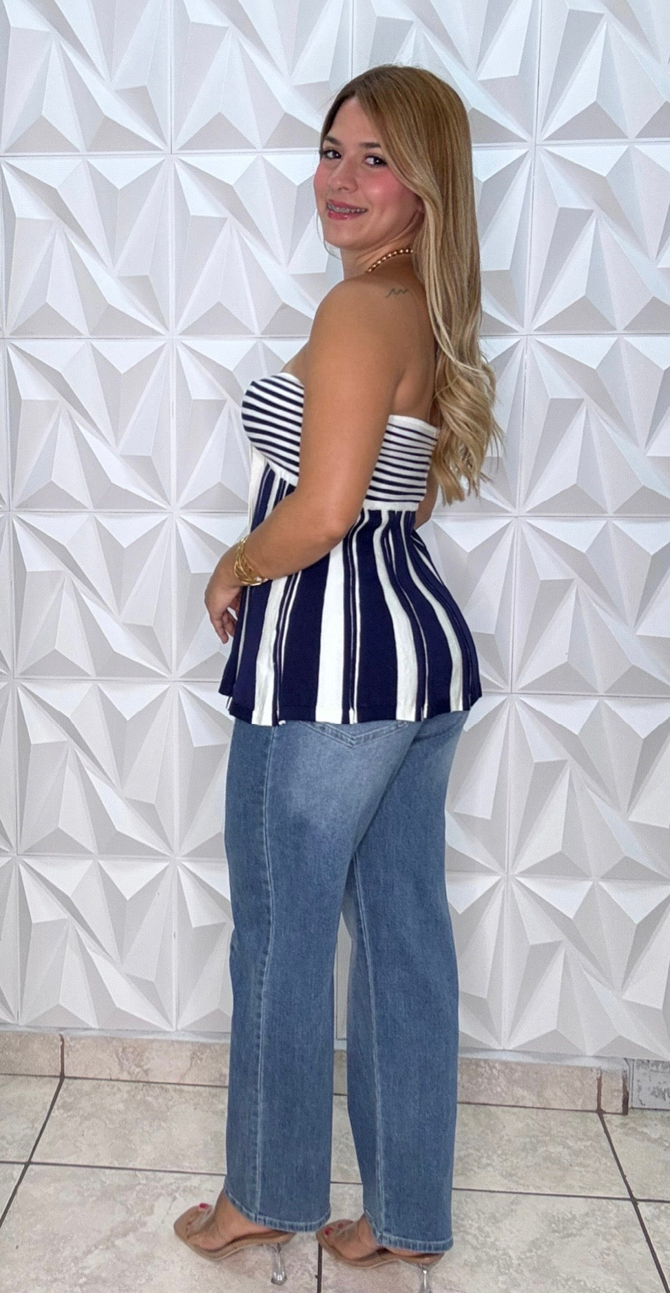 Navy Stripe Halter Top