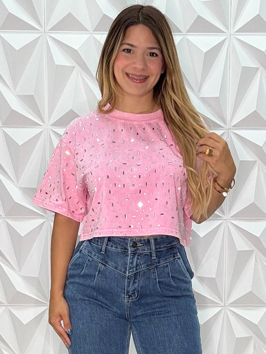 Pink Basic Top con Brillos - Oversize