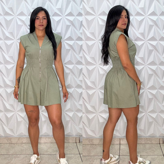 Leslie Romper Denim Olive