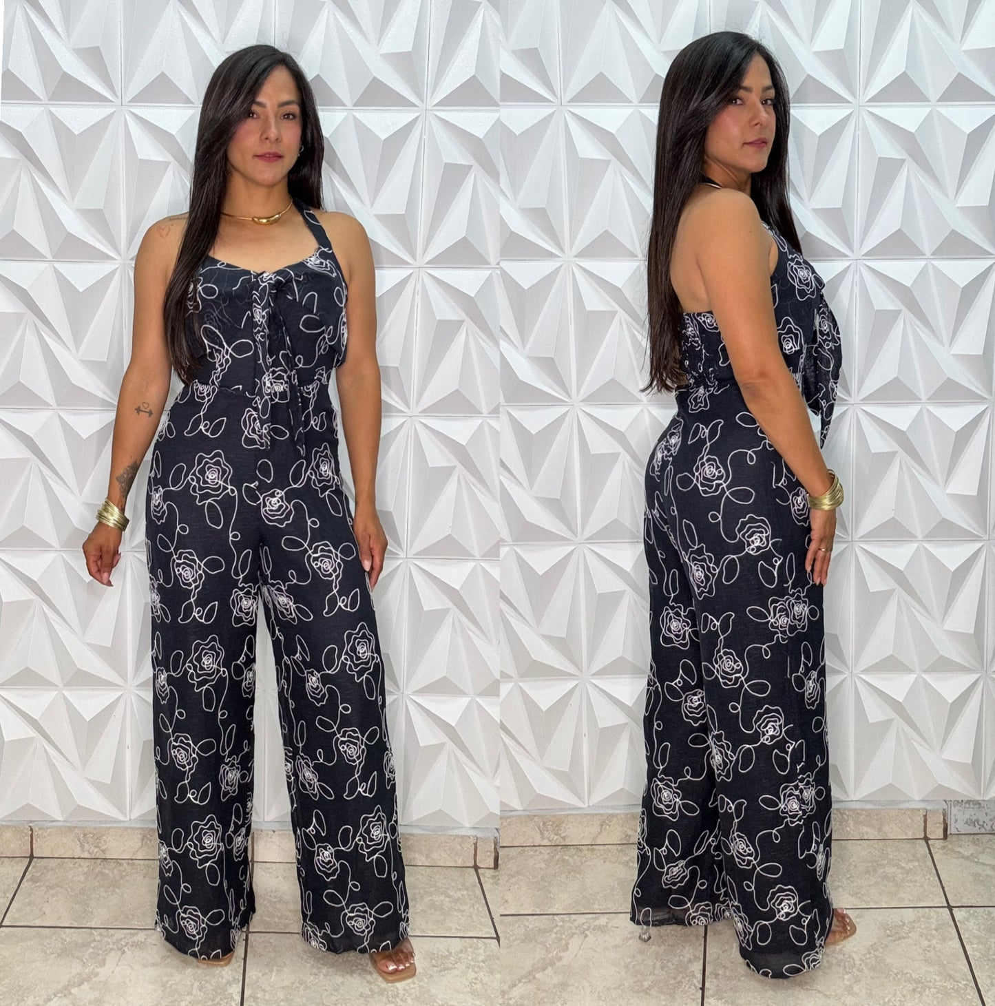 Embroidery Navy Jumpsuit