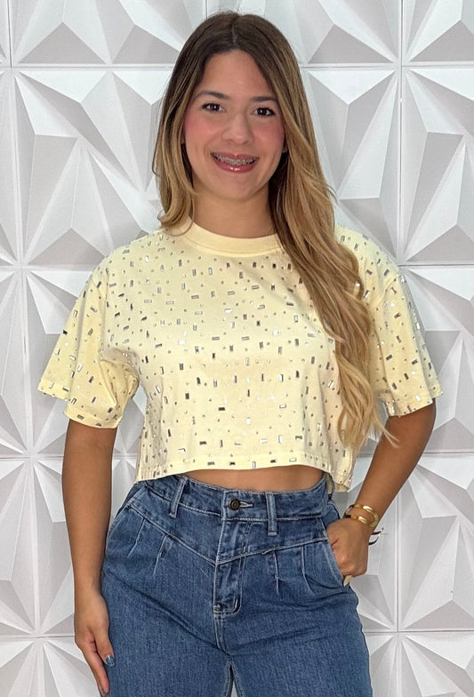 Yellow Basic Top con brillos / Oversize