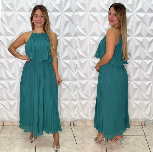 Midi Dress Plizado Color Teal