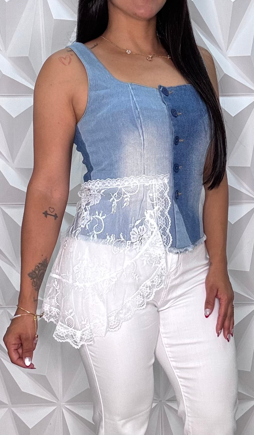 Restock/ Denim Lace Top