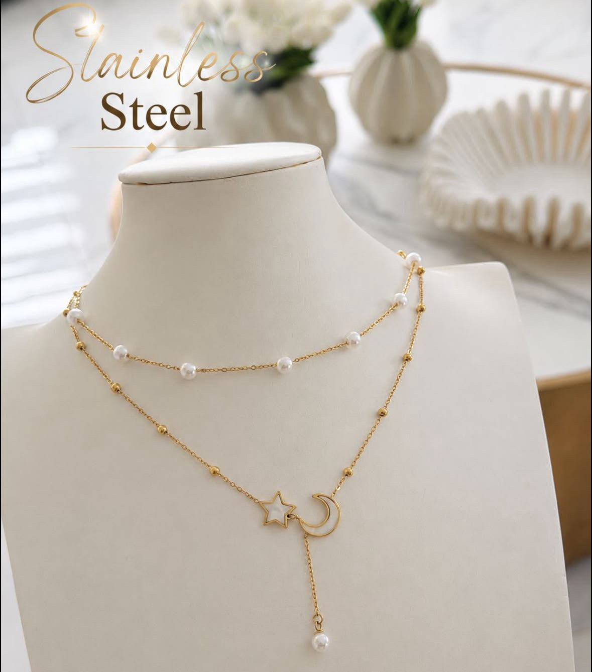 Cadena doble con perlas