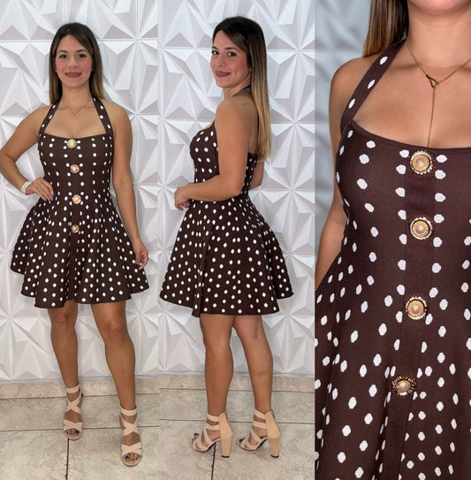 Polka Dot Dress color Café